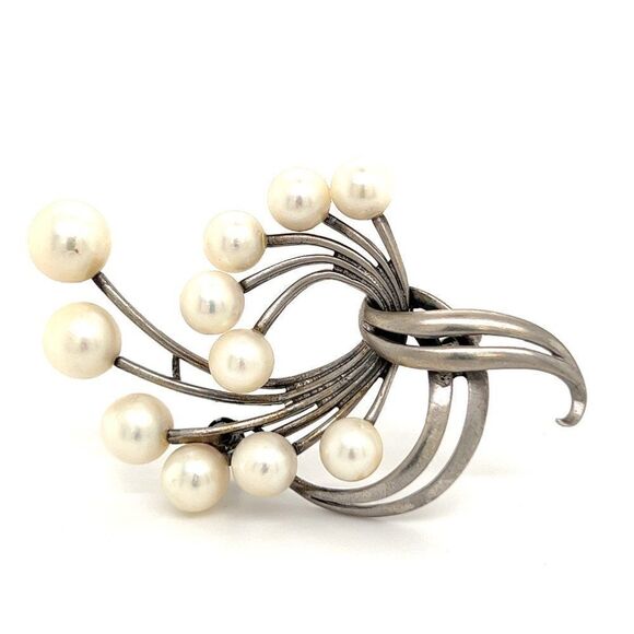 Mikimoto Estate Akoya Pearl XL Spray Brooch Sterling Silver 7.62 mm M265 - Picture 11 of 13